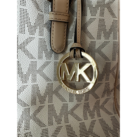 Women\'s Michael Kors White & Beige Monogram Tote Bag, One Size